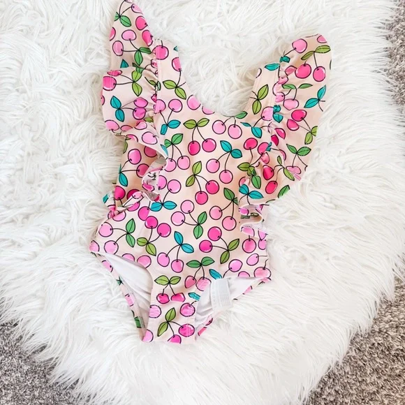 Posh Peanut | Summer Cherry Flutter Sleeve One Piece Swimsuit - Picture 1 of 7